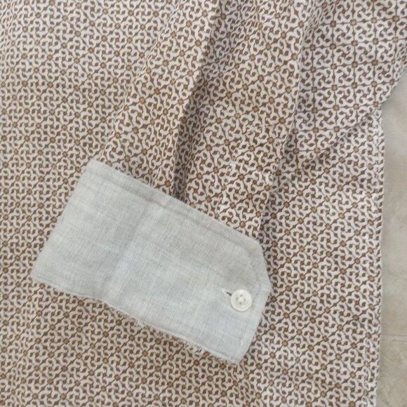 Mens 100% Linen Shirt sz M Neutral Beige Brown EUC - Picture 12 of 15